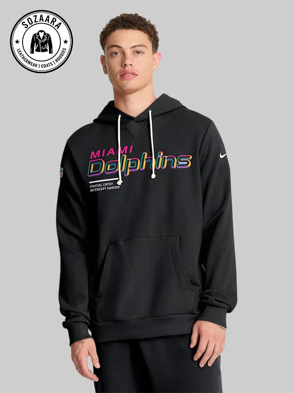 2025 Crucial Catch Miami Dolphins Cancer Hoodie
