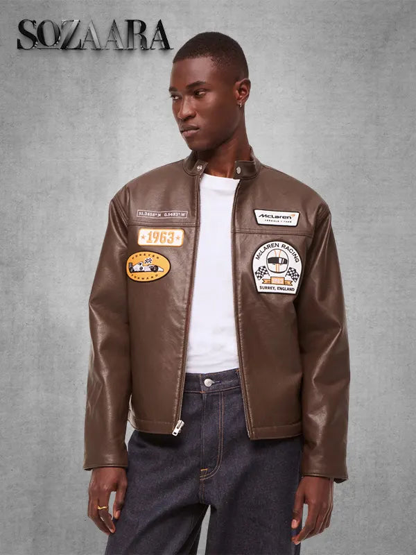 Abercrombie McLaren Brown Leather Racer Jacket