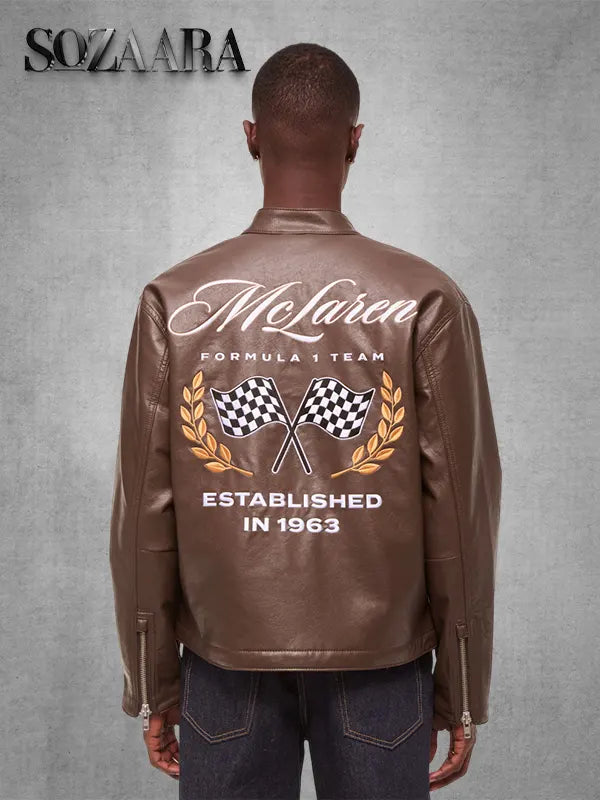 Abercrombie McLaren Brown Vegan Leather Racer Motorcycle Jacket