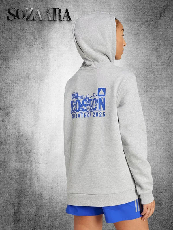 Adidas Boston Marathon 2025 Hoodie Grey