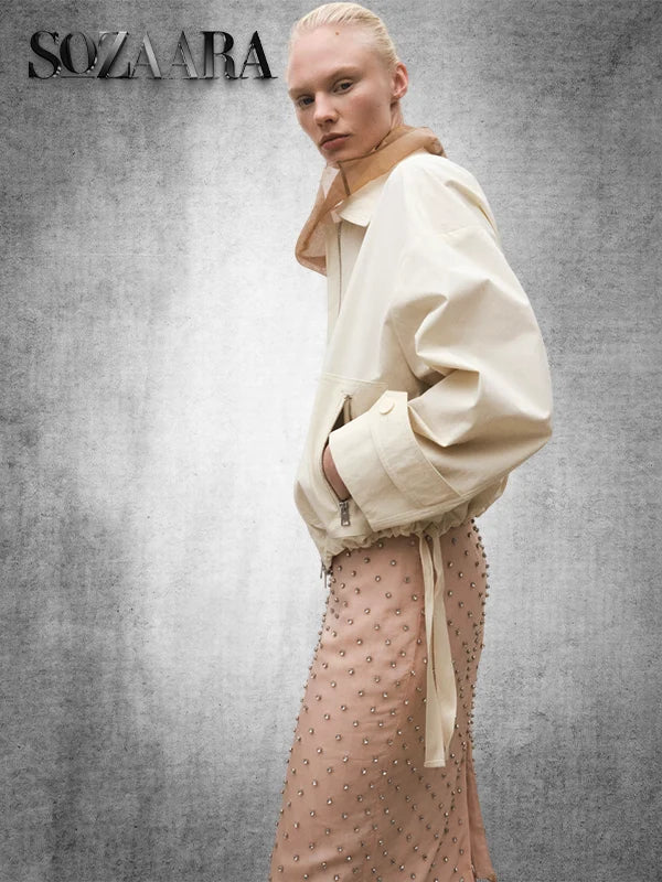 April 25 Light Mango Bomber Jacket Cream