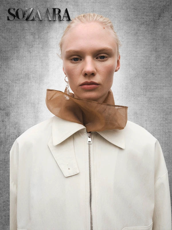 April 25 Light Mango Cream Bomber Jacket