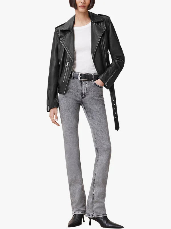 Balfern Black Leather Biker Jacket