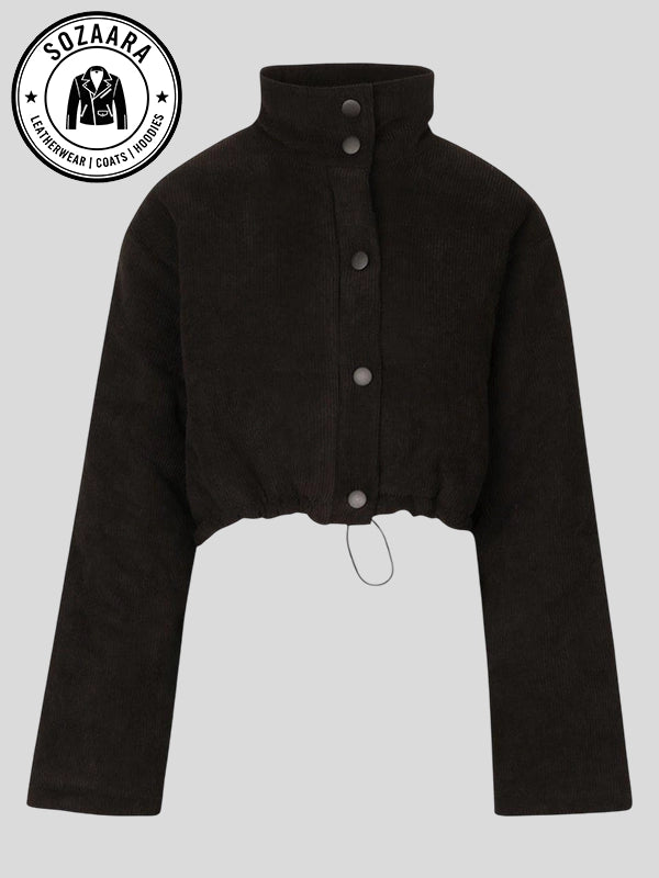 Black Corduroy Puffer Jacket Womens