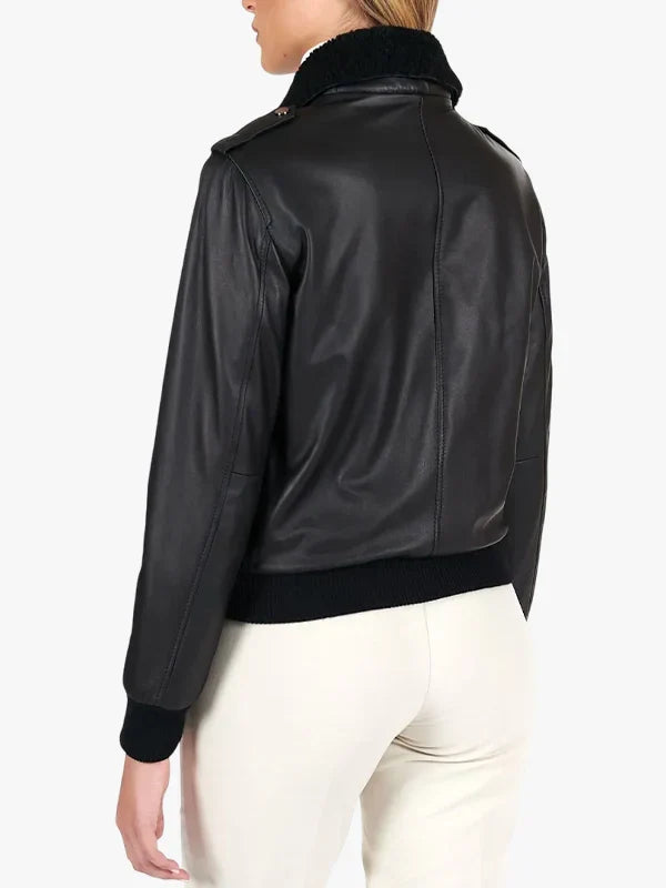Black Lamb Leather Bomber Antea Aviator Smooth Effect Jacket