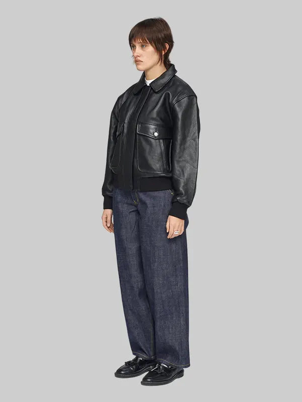 Black Mutimer Leather Bomber Jacket Women's