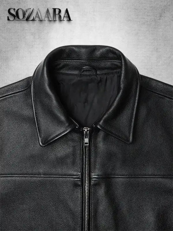 Black Mutimer Leather Jacket Close Up