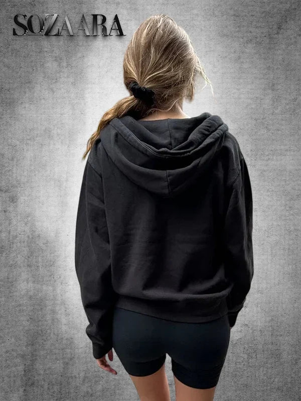 Brandy Melville Christy Zip Up Hoodie Black