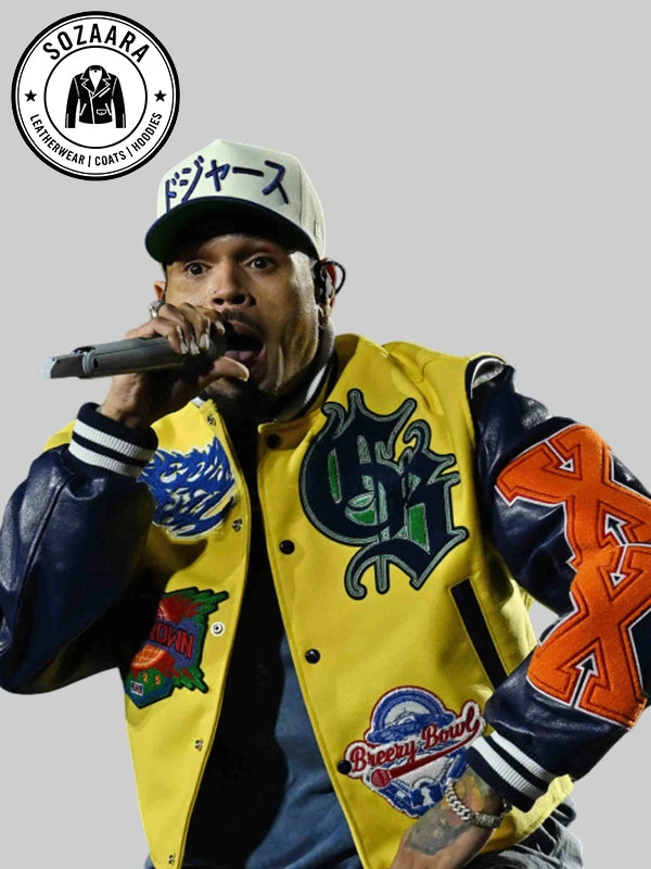 Breezy Bowl Chris Brown Varsity Jacket Yellow Blue