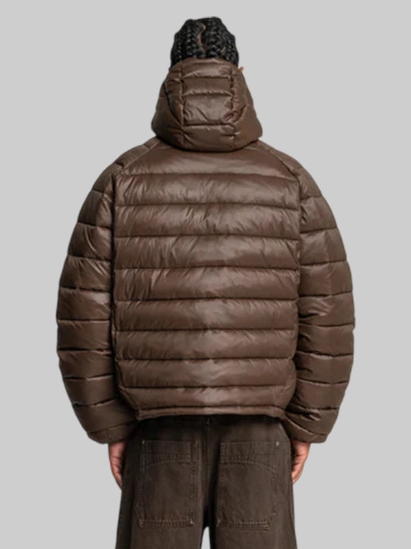 Brown Burocs Glossy Shiny Puffer Jacket 
