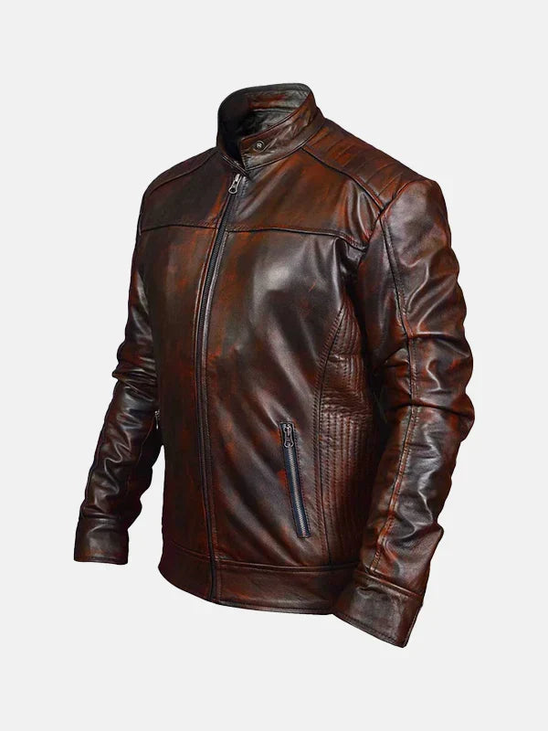 Brown Vintage Leather Waxed Jacket 