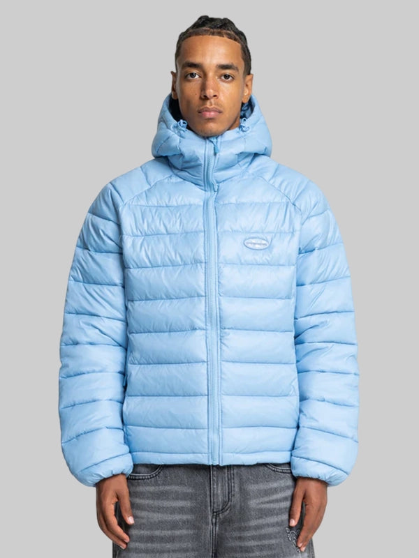 Burocs Blue Glossy Puffer Jacket With Hood