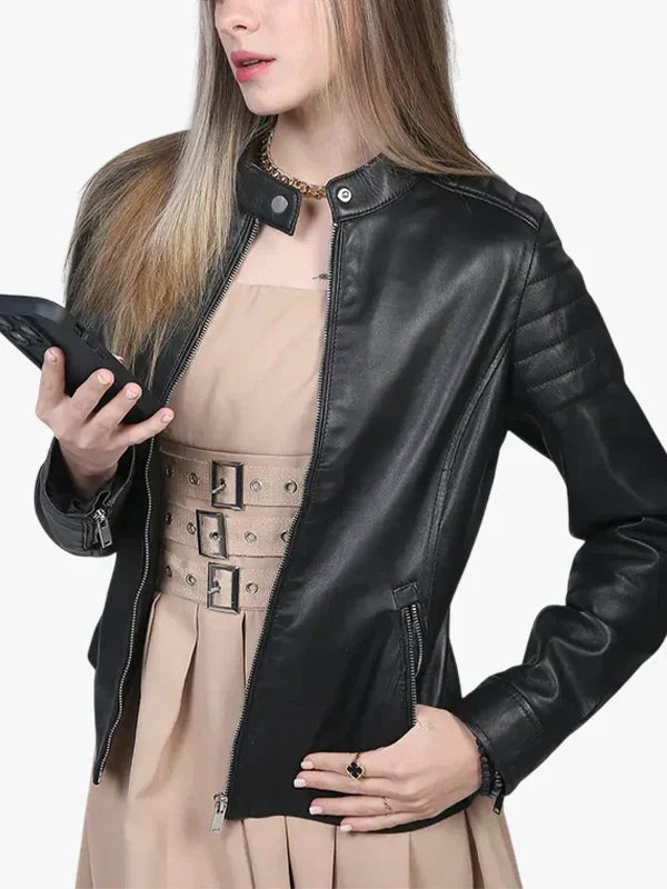 Women’s Carris Cafe Racer Black Leather Jacket