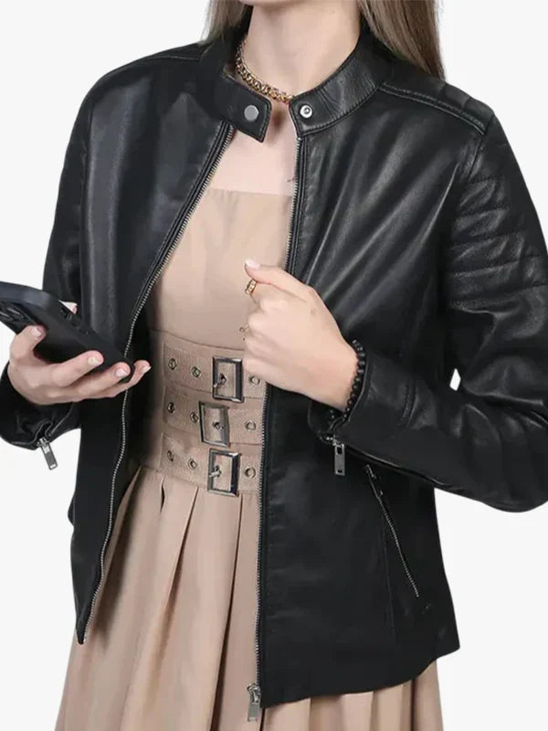 Carrie Women's Black Cafe Racer Leather Jacket 