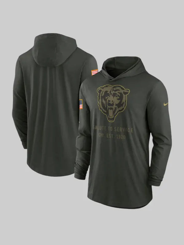 Chicago Bears 2025 Salute to Service Hooded Long Sleeve T shirt