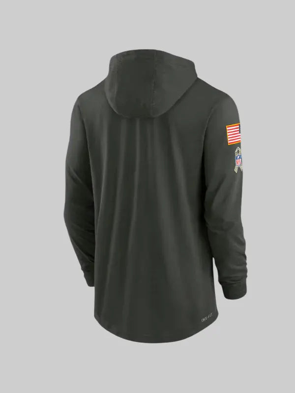 Chicago Bears Nike 2025 Salute to Service Sideline Hooded Long Sleeve T shirt