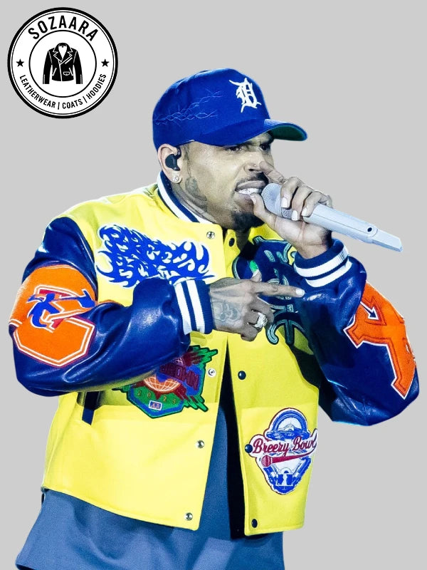 Chris Brown Breezy Bowl Yellow Blue Varsity Jacket