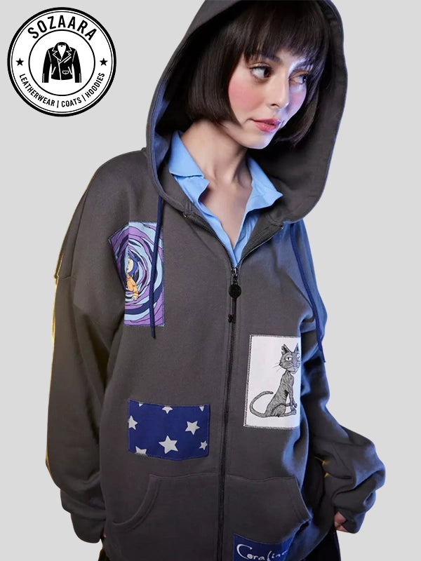 Coraline Patch Girls Oversized Hoodie