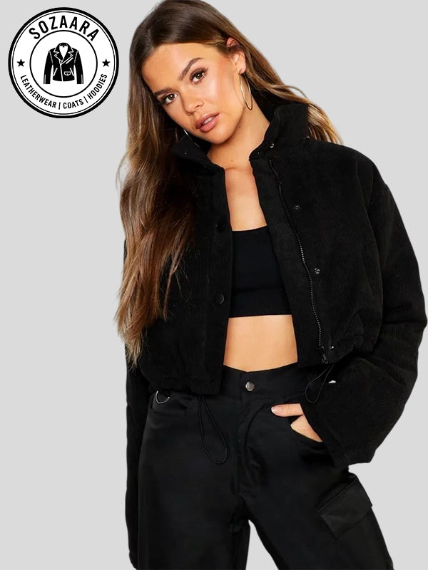 Cord Puffer Jacket Black