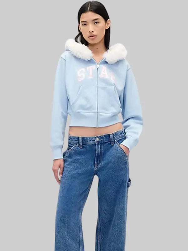 Cropped Faux Gap × Sandy Liang Star Hoodie In Blue
