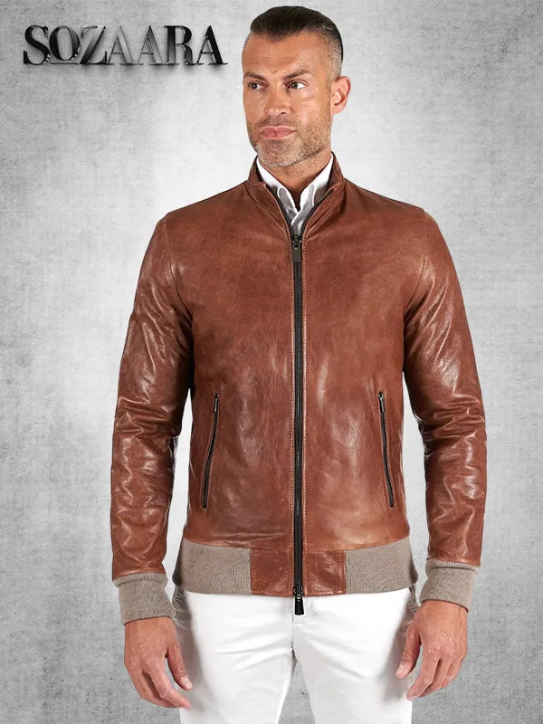 Darienzo Tan Lamb Leather Bomber Jacket Vintage