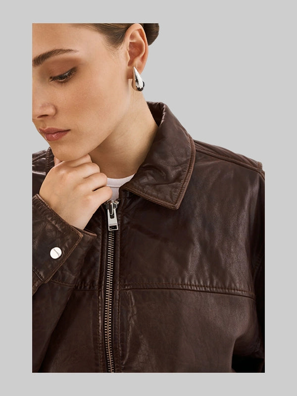 Dark Brown Lamarque Theia Leather Jacket