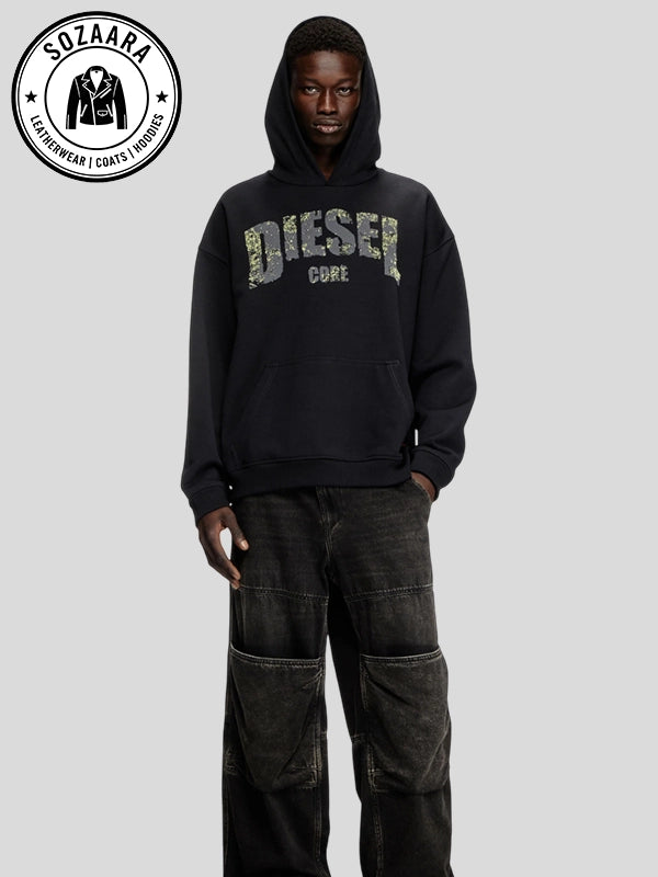 Diesel Destroyed Effect Logo Print Hoodie Black