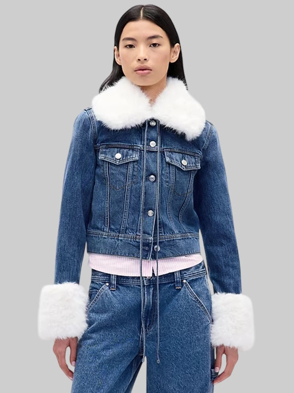 Gap × Sandy Liang Crop Denim Jacket In Blue
