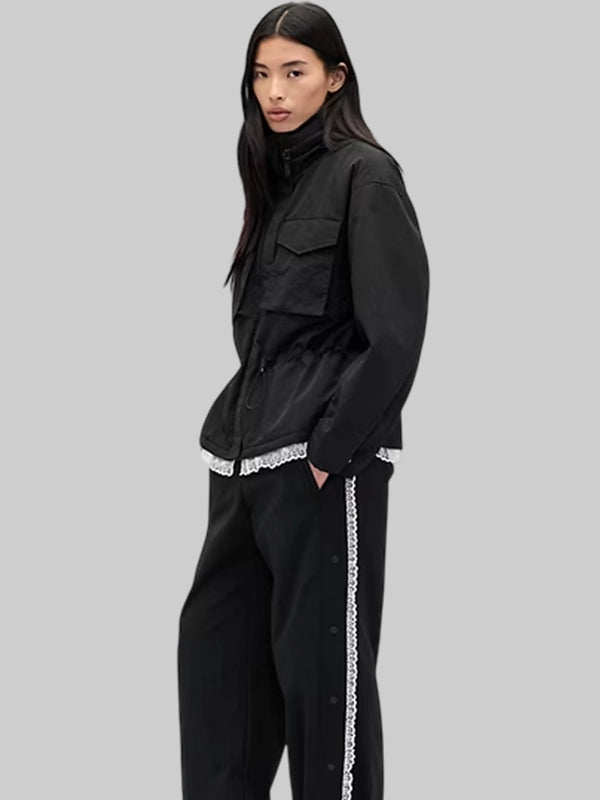 Gap × Sandy Liang Lace-Trim Cinched Black Jacket
