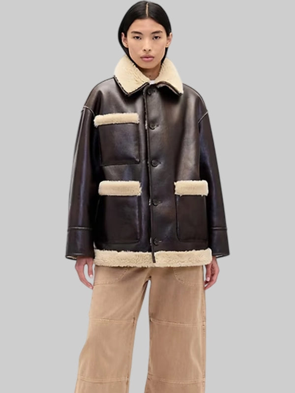 Gap × Sandy Liang Reversible Brown Vegan Leather Sherpa Jacket
