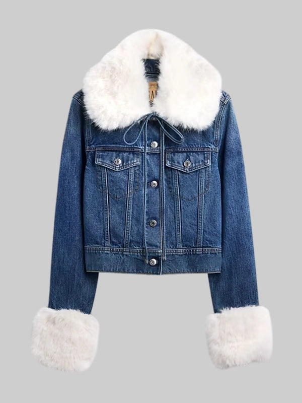 Gap × Sandy Liang Vegan Fur Crop Denim Jacket
