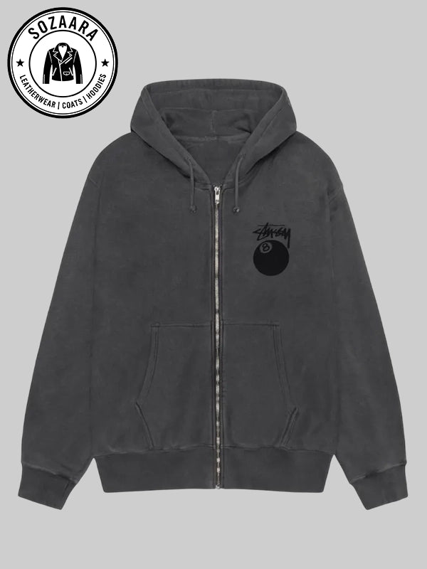 Grey Stussy 8 Ball Hoodie