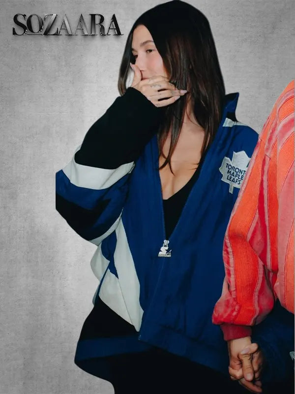 Hailey Bieber Starter Toronto Maple Leafs Jacket