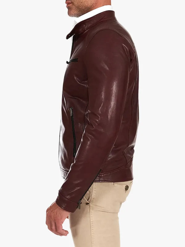 Hamilton - Bordeaux Vegetable Leather Jacket Four Pockets Vintage Effect