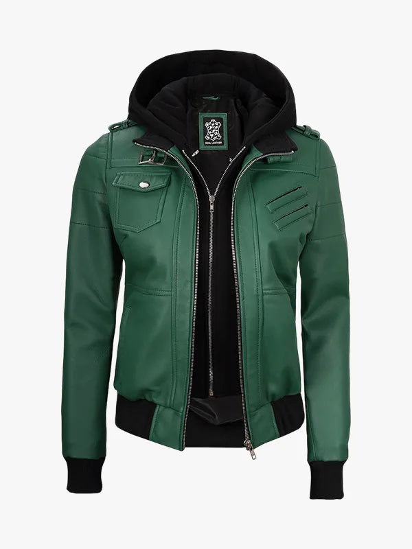 Hood Womens Green Bomber Jacket