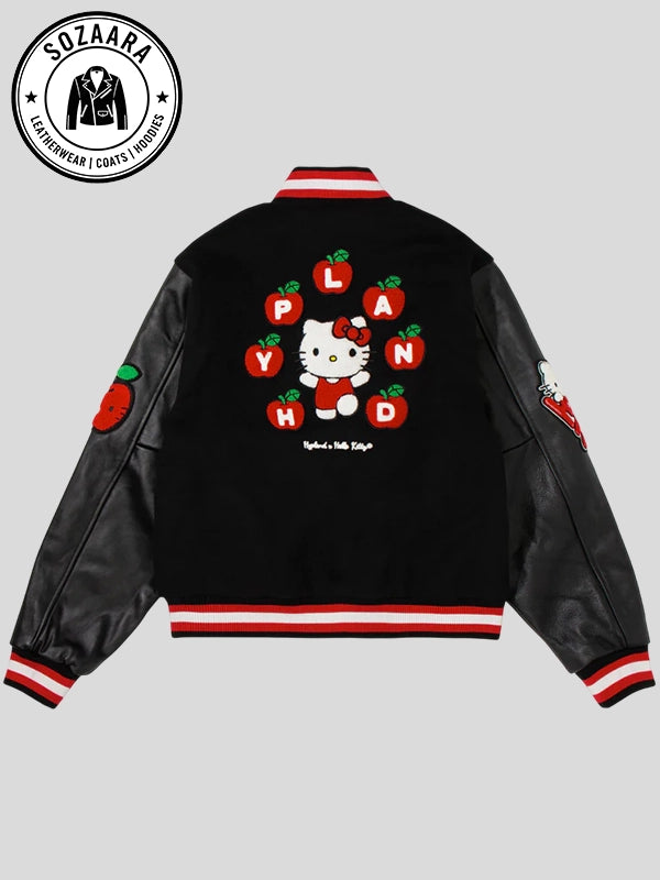 Hypland Apples Hello Kitty Letterman Jacket Black