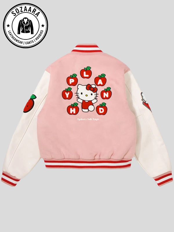 Hypland Apples Hello Kitty Letterman Jacket Pink