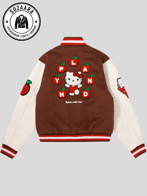 Hypland Hello Kitty Apples Varsity Jacket Brown