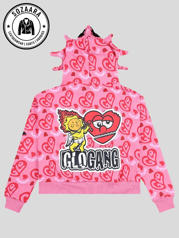 I Heart Glo Gang Full Zip Hoodie Pink