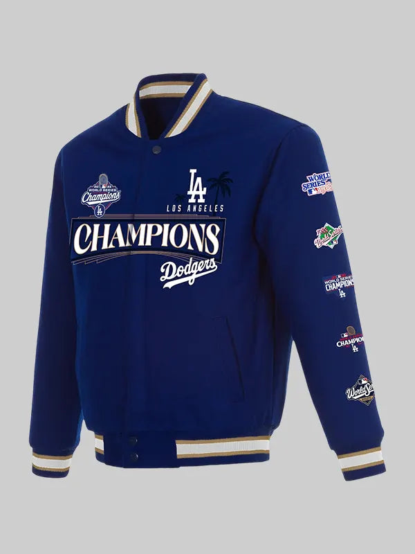 JH Design 2025 World Series Champions LA Dodgers Reversible Wool Bomber Jacket
