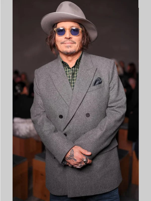 Johnny Depp Paris Fashion Week 2025 Grey Blazer Coat