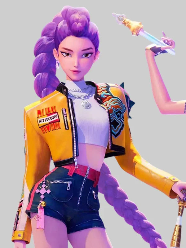 KPop Demon Hunters Rumi Leather Yellow Jacket