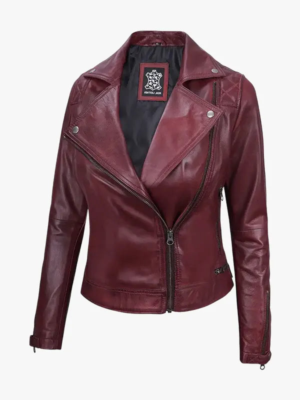 Kimberley Leather Motorcycle Burgundy Jacket