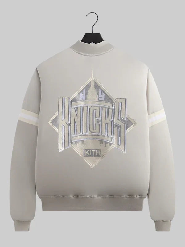 Kith for the New York Knicks Empire Sliver White Bomber Jacket