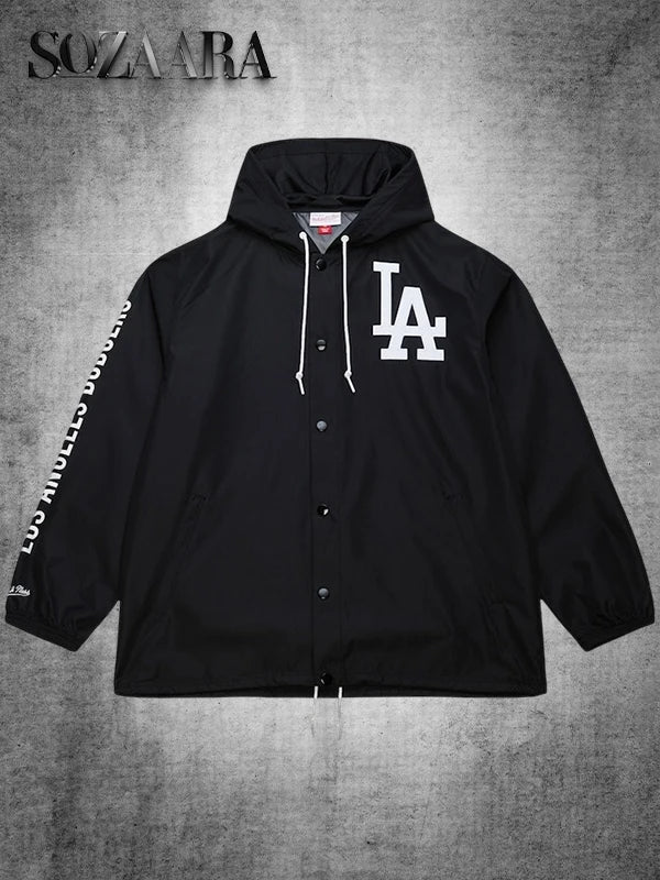 LA Dodgers Coaches Hooded Windbreaker Jacket Black