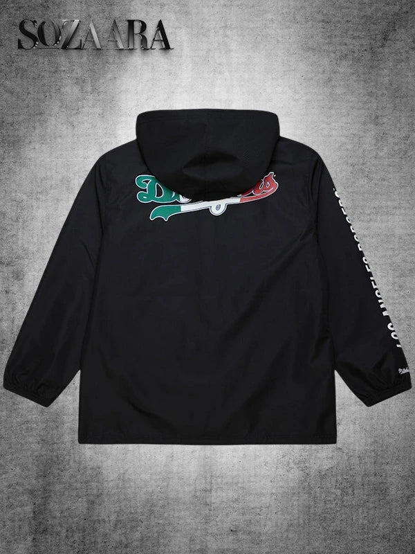 LA Dodgers Hooded Windbreaker Coaches Jacket Black