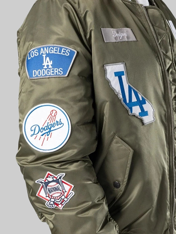 La dodgers mlb x alpha green bomber jacket womens
