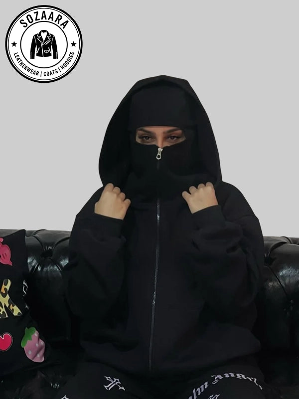 Ladies Black Balaclava Hoodie