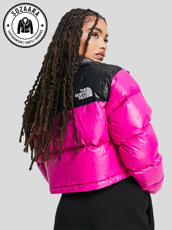 Ladies The North Face Pink Cropped Down Puffer Jacket