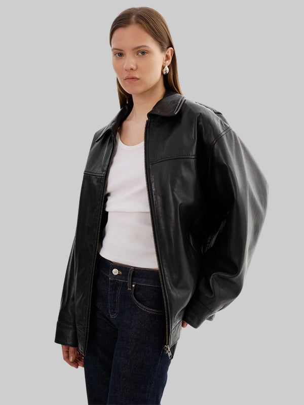 Lamarque Theia Leather Bomber Jacket Black